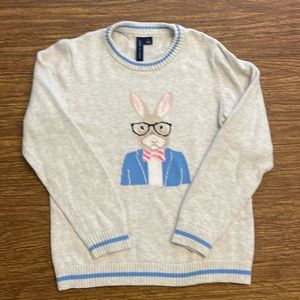 Adorable boys bunny sweater. Check out the blue dress shirt in my closet too.